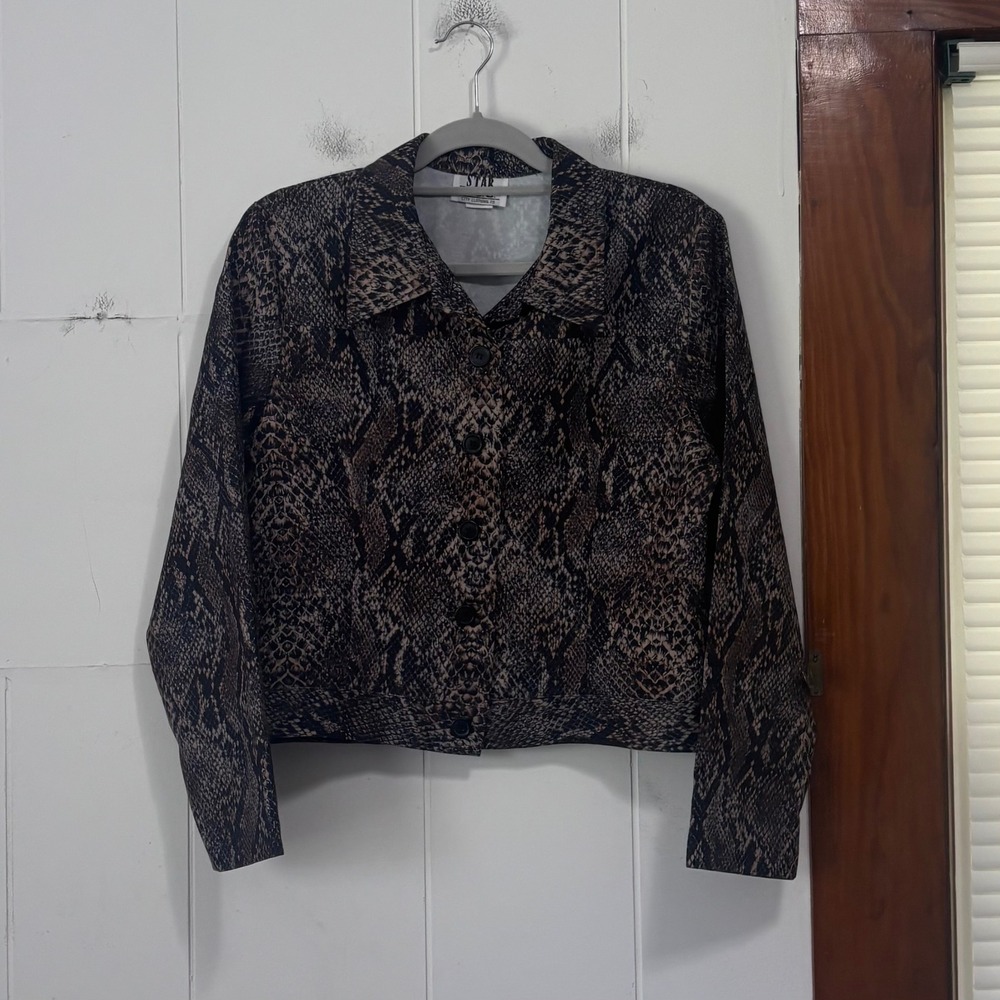Vintage Star City Clothing Co Snakeskin Print Button Up Jacket Womens Large USA